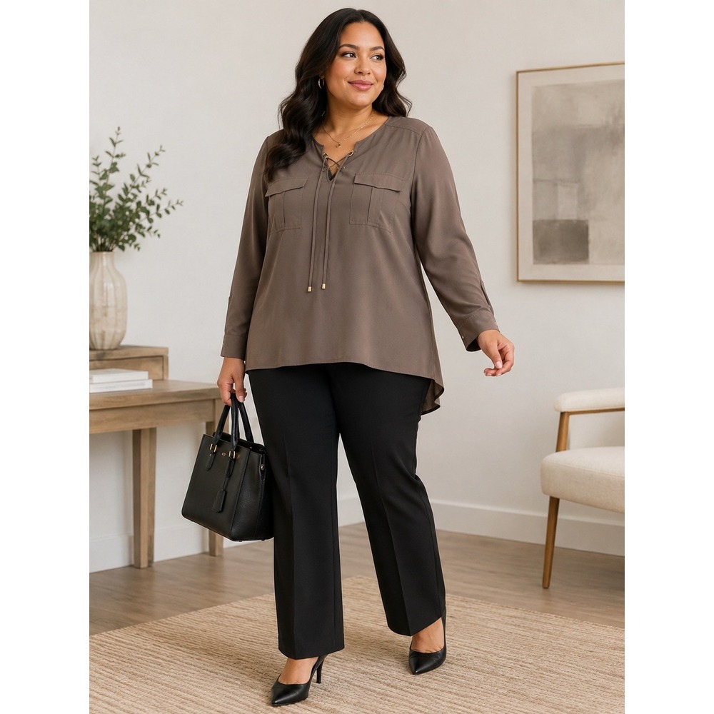 Chico's Lace Up Utility Blouse Roll Tab Sleeve Modal Blend Size 3 XL